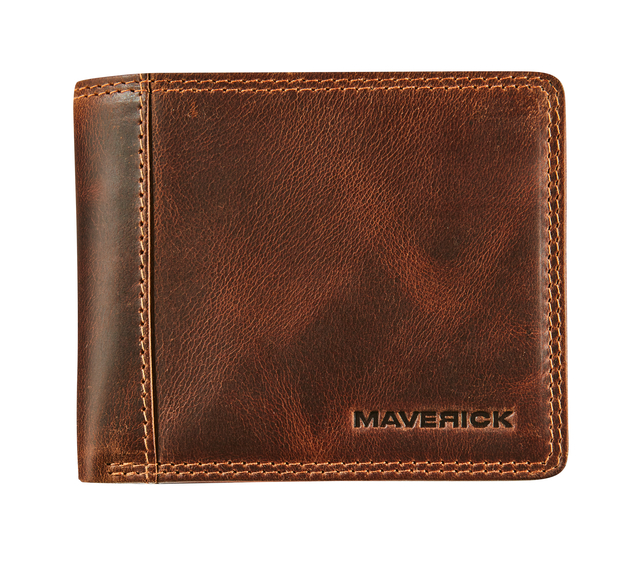 Portemonee Maverick The Original compact met kleingeldvak RFID leer bruin