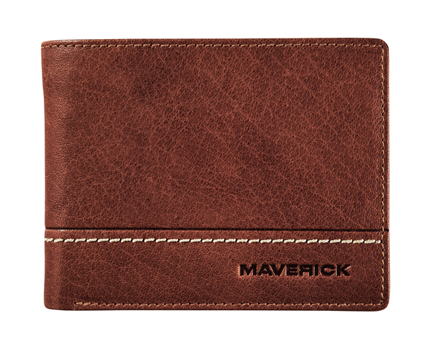 Portemonee Maverick Rough Gear compact met kleingeldvak RFID leer bruin