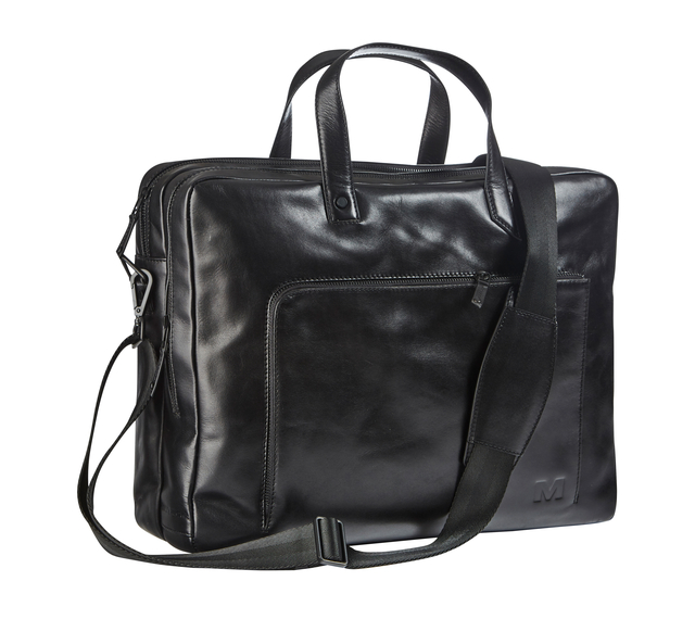 Businesstas Maverick All Black met laptopvak 15.6" leer zwart