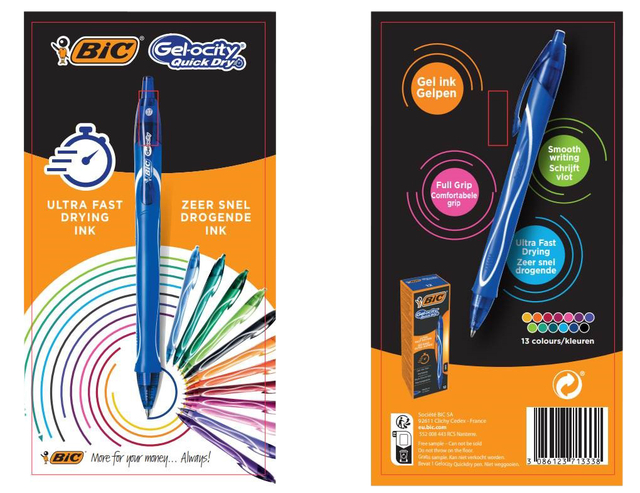 Stylo gel BIC Gelocity Quick Dry Carte échantillon