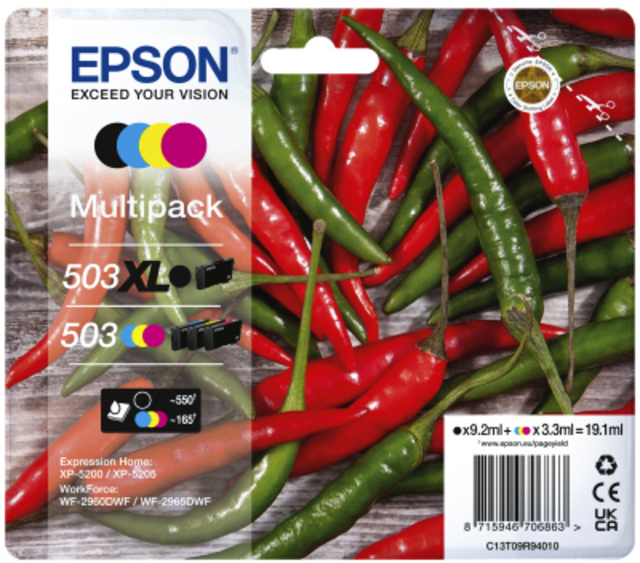 Cartouche d'encre Epson 503XL/503 T09R94 noir + 3 couleurs