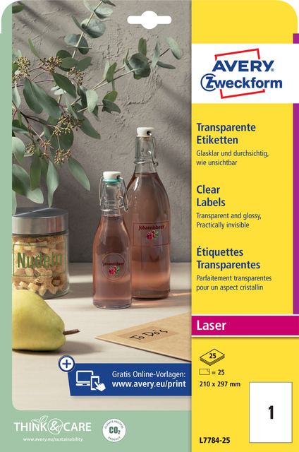 Etiquette Avery L7784-25 210x297mm transparent 25 pièces