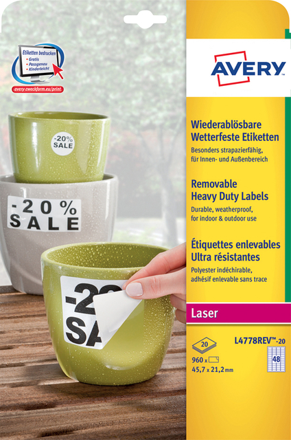 Etiket Avery L4778REV 45.7x21.2mm wit 960 etiketten