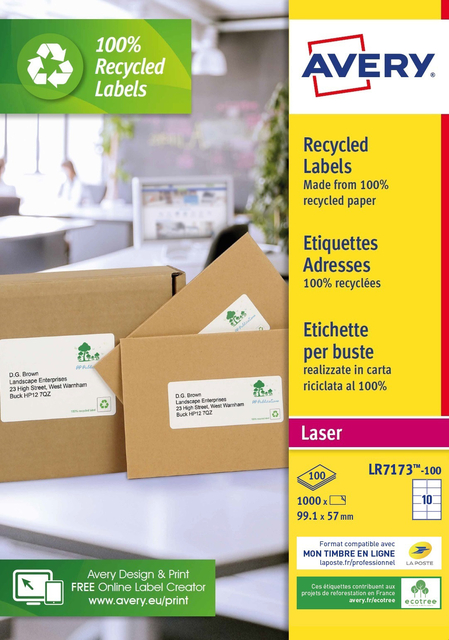 Etiquette Avery LR7173-100 99,1x57mm recyclé blanc 1000 pièces