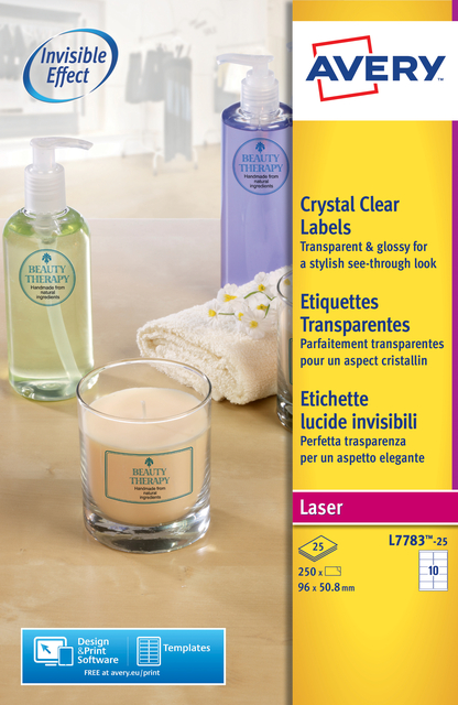 Etiket Avery L7783-25 96x50.8mm transparant 250 stuks