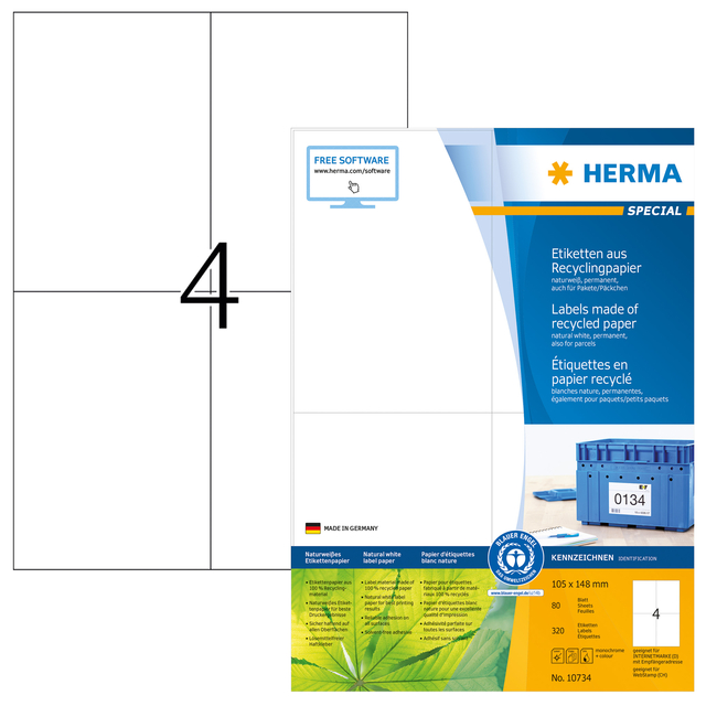 Etiket HERMA recycling 10734 105x148mm 320stuks wit