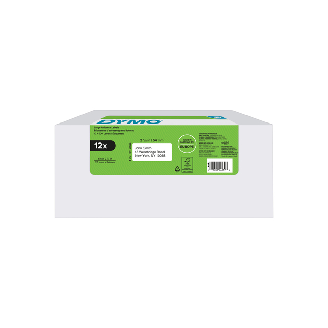 Etiquette adresse Dymo LabelWriter 25x54mm 12 rouleaux x 500 pcs blanc