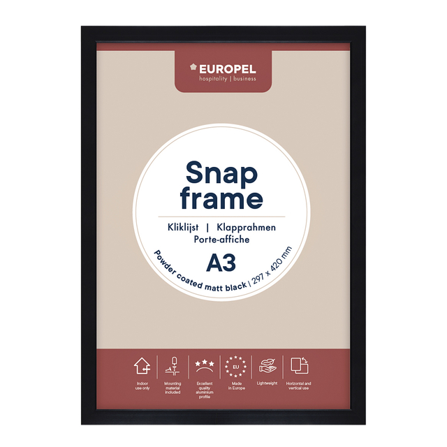 Cadre clipsable Europel A3 25mm noir mat