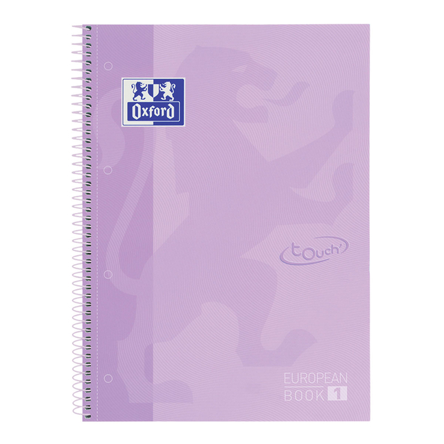 Notitieboek Oxford Touch Europeanbook A4+ 4-gaats lijn 80vel pastel paars