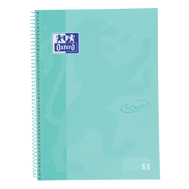 Cahier de notes Oxford Touch Europeanbook A4+ 4 perforations ligné 80fls pastel menthe