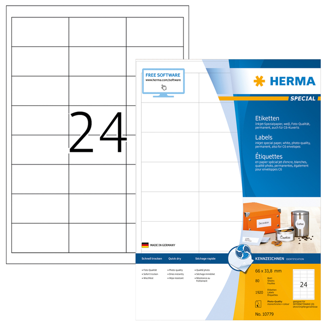 Etiket HERMA 10779 66x33.8mm wit 1920stuks