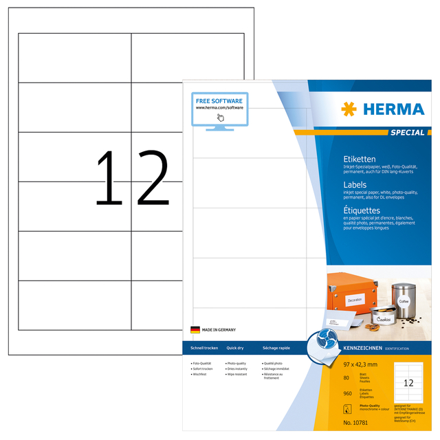 Etiket HERMA 10781 97x42.3mm wit 960stuks