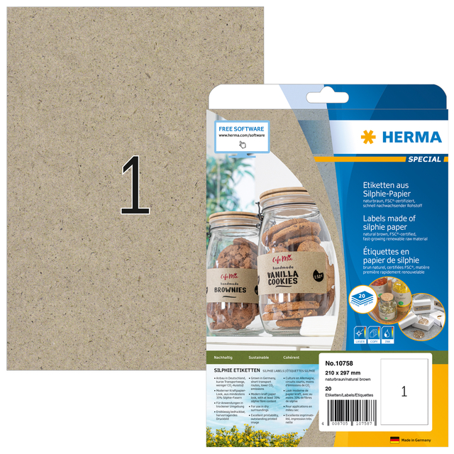 Etiquette HERMA 10758 210x297mm silphie brun 20 pièces