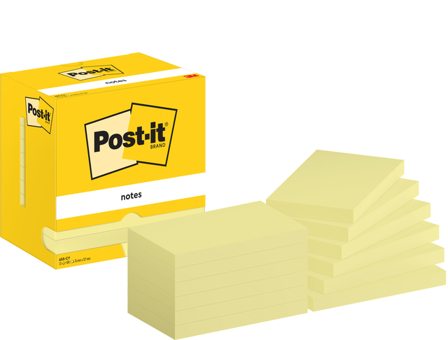 Bloc-mémos Post-it 655 76x127mm jaune 12 pièces