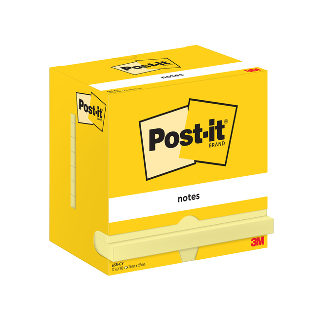 Memoblok Post-it 655 76x127mm geel 12 stuks