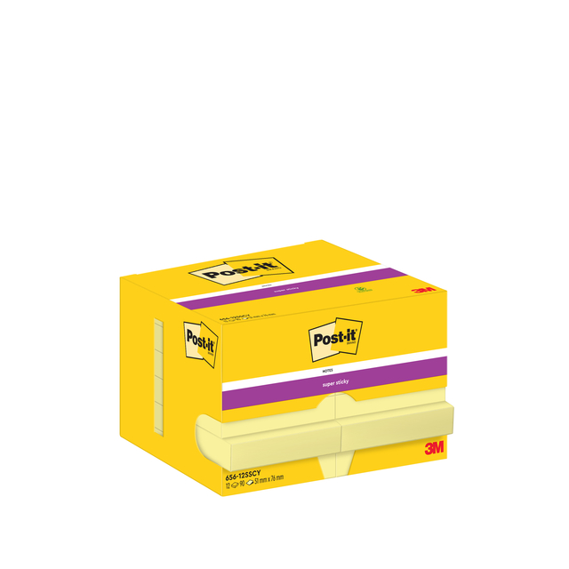 Memoblok Post-it 656 Super Sticky 51x76mm geel 12 stuks