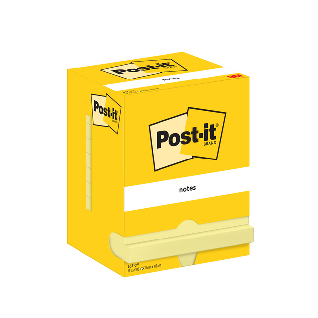 Memoblok Post-it 657 76x102mm geel 12 stuks