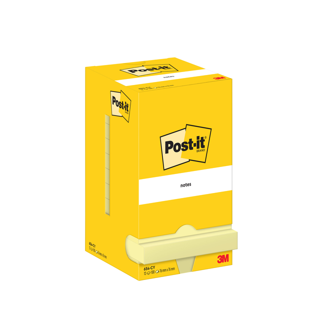 Memoblok Post-it 654 76x76mm geel 12 stuks