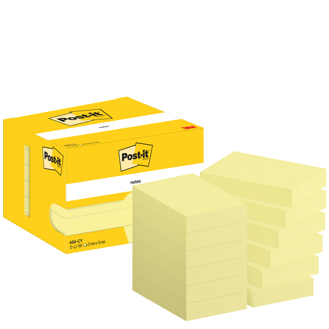 Bloc-mémos Post-it 656 51x76mm jaune canari 12 pièces