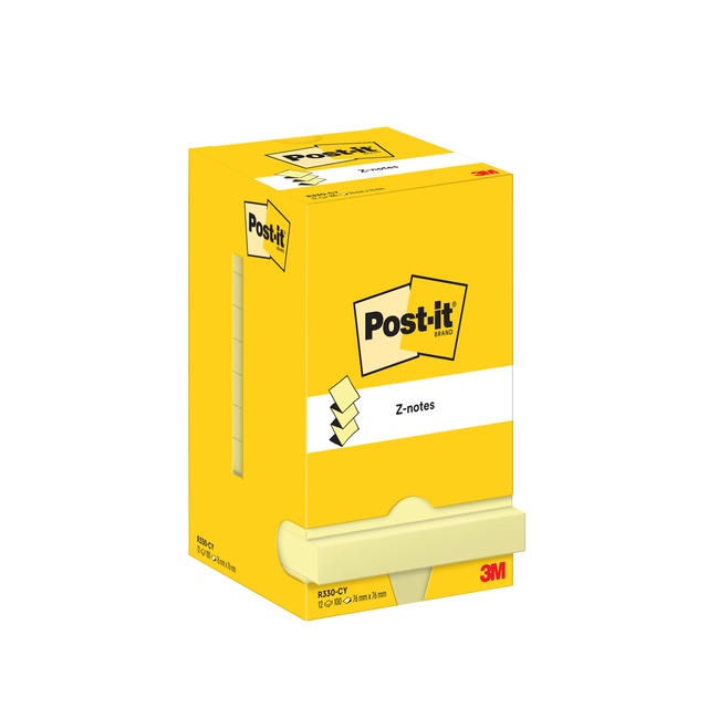 Memoblok Post-it Z-Note R330 76x76mm canary yellow 12 stuks