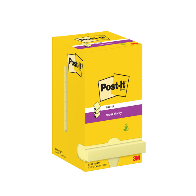 Memoblok Post-it Z-Note S330 Super Sticky 76x76mm geel 12 stuks