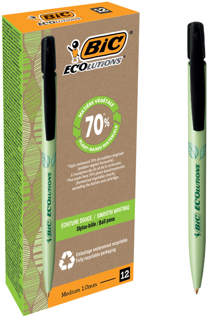 Balpen Bic Ecolutions media clic bio-based medium zwart