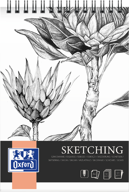 Bloc à dessin Oxford Sketching A4 spirale 50 feuilles 120g