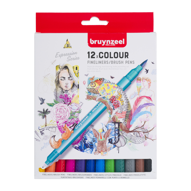 Duotip Bruynzeel Expression fineliner en brushpen assorti 12 stuks
