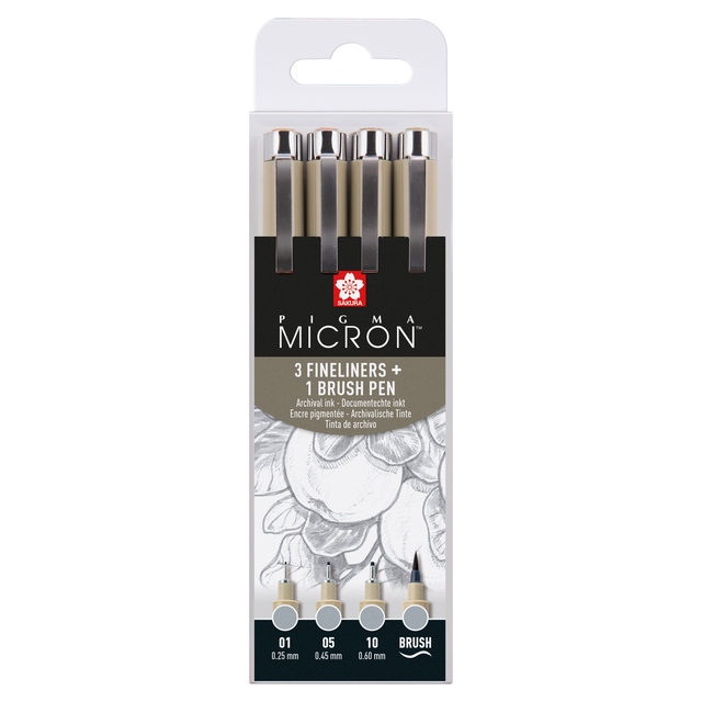 Fineliner Sakura Pigma Micron lichtgrijs set 4 maten