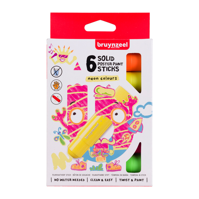 Verfstift Bruynzeel Kids assorti neon 6 stuks