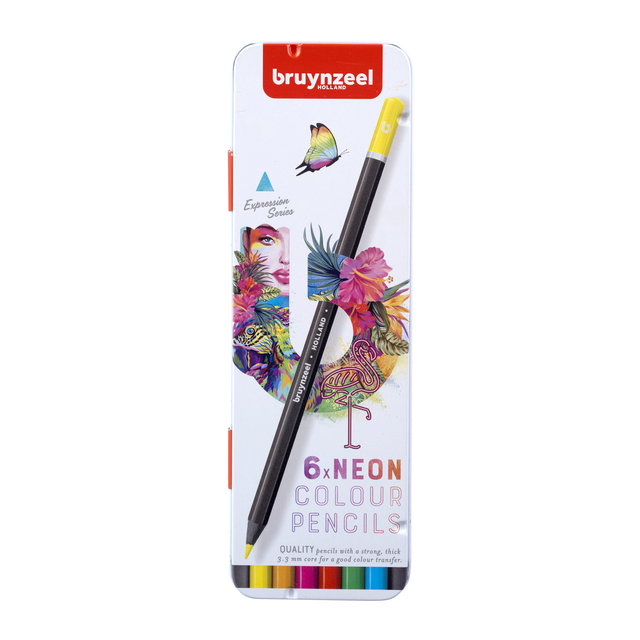 Kleurpotloden Bruynzeel Expression assorti neon blik à 6 stuks