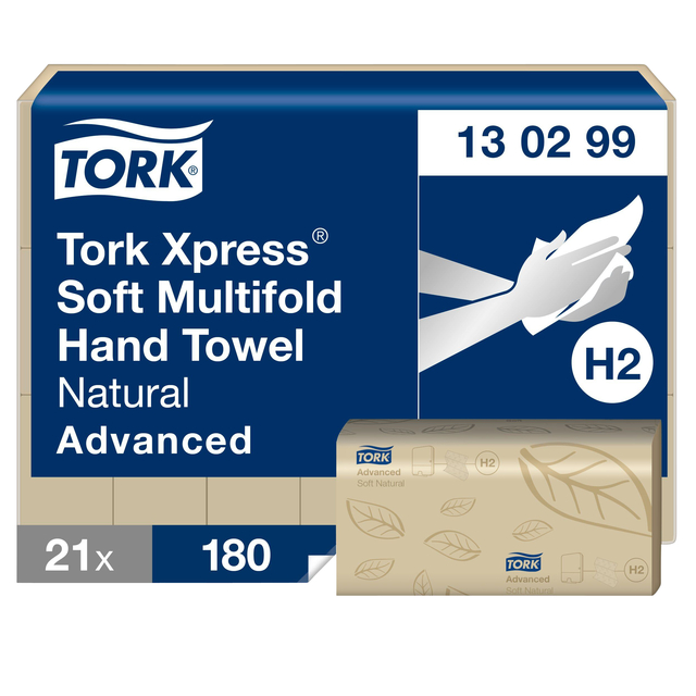 Essuie-mains Tork H2 Xpress Advanced 130299 multifold 2 épaisseurs 213x240mm naturel 121x 180 feuilles