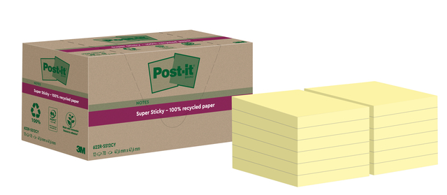 Bloc-mémos Post-it 622 RSS12CY 47,6x47,6mm jaune canari 12 pièces