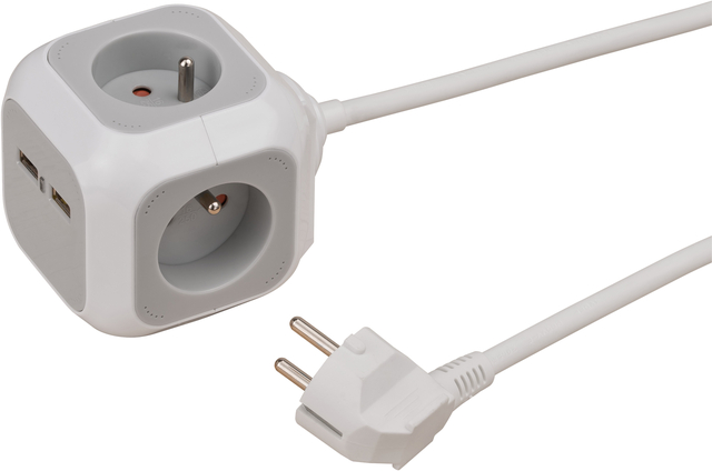 Bloc multiprise Brennenstuhl ALEA 4 prises 2 USB 1,4m blanc H05VV-F 3G1,5 FR/BE