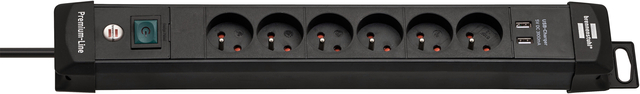 Stekkerdoos Brennenstuhl Premium 6vdig 2 USB H05VV-F 3G1.5 3m zw FR/BE