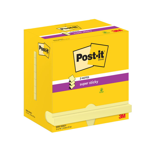 Bloc-mémos Post-it Z-Note S350 Super Sticky 76x127mm jaune 12 pièces