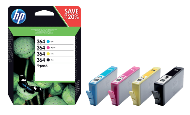 Inktcartridge HP N9J73AE 364 zwart + 3 kleuren