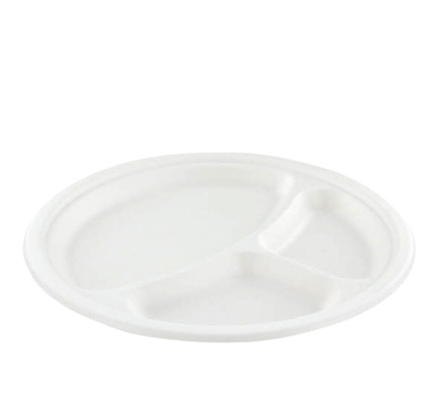 Assiette IEZZY 260mm 3 compartiments canne à sucre sans PFAS blanc 50 pièces