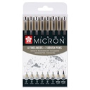 Fineliner Sakura Pigma Micron 6 schrijfbreedtes - 2 brushpen koudgrijs