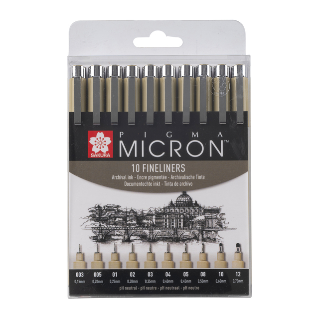 Fineliner Sakura Pigma Micron set 10 largeurs noir