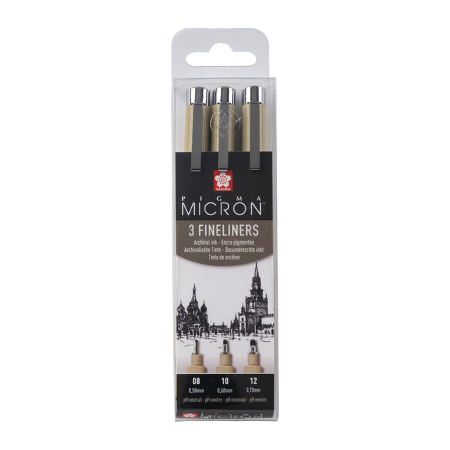 Fineliner Sakura Pigma Micron set à 3 schrijfbreedtes breed zwart