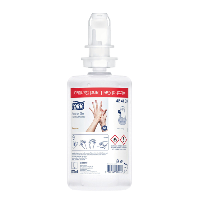 Alcoholgel Tork S4 voor handdesinfectie ongeparfumeerd 1000ml 424103