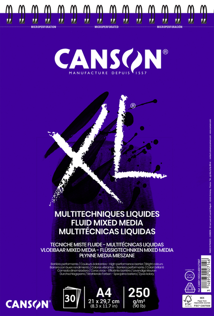 Bloc à dessin Canson XL Multitechniques liquides A4 30 feuilles 250g