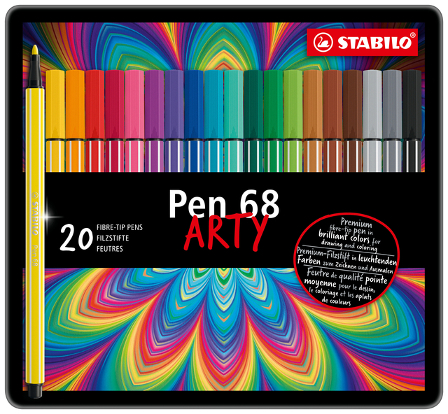 Viltstift STABILO Pen 68/20 Arty medium assorti blik à 20 stuks