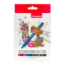 Feutre Bruynzeel Teens Super Point avec effaceur blanc set 12 couleurs