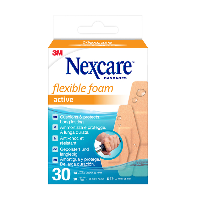 Pansement Nexcare Active Flexible Foam résistant à l'eau 30 pièces assorti