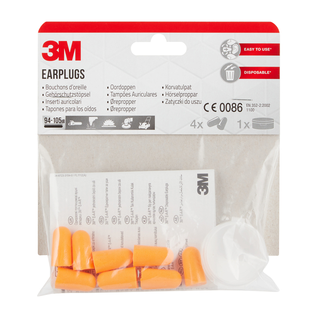 Bouchons d'oreilles 3M 1100 94-105db avec boîte rangement 4 paires