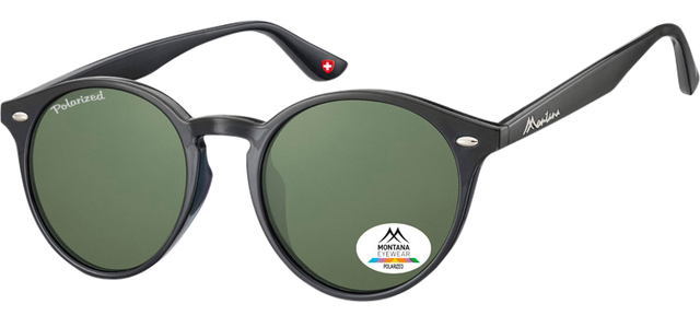 Lunettes de soleil Montana noir verre rond G15 vert polarisé