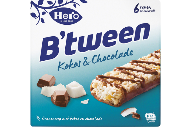 Barre de céréales Hero B'tween coco chocolat 6 paks barre 25g