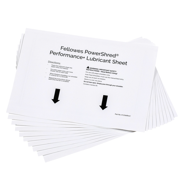 Feuilles de lubrification destructeur Fellowes Powershred Performance+ 10 feuilles